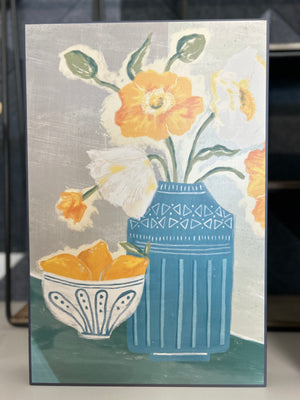 Demdaco - Yellow Floral inBlue Vase Wall Art 12x18