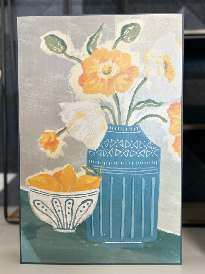Demdaco - Yellow Floral inBlue Vase Wall Art 12x18
