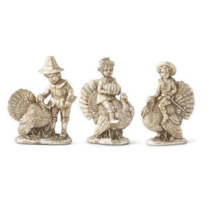 K&K Interiors - 7.25" Antique Silver Resin Children w/Turkeys (Assorted Styles) bok