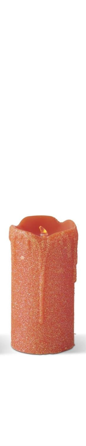 K&K Interiors - Orange Glittered Wax LED Candles (Assorted Sizes)