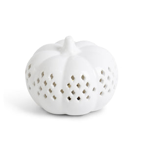K&K Interiors - 3.5 Inch White Ceramic Cutout LED Pumpkin w/Timer
