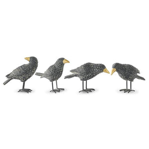 K&K Interiors - Black Resin Crows w/ Gold Beak and Metal Legs