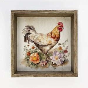 Hangout Home - Vintage Chicken Flowers Canvas Art