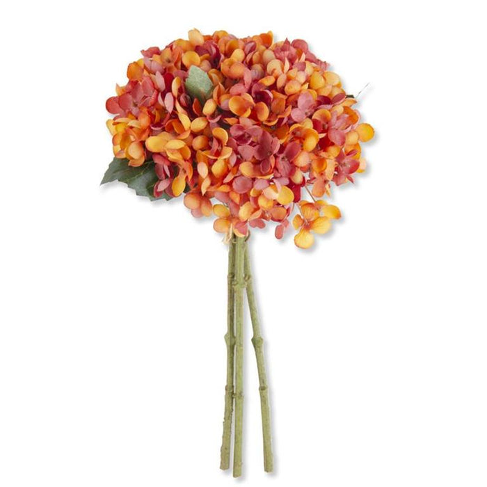 K&K Interiors - 13" Orange Two-Tone Hydrangea Bundle (3 Stem)