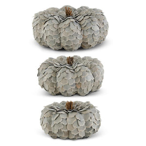 K&K Interiors - Sage Green Scalloped Wood Chip Pumpkin (assorted sizes)