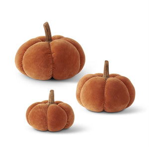 K&K Interiors - Rust Velvet Pumpkins with Wood Stem