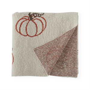 K&K Interiors - 60" Cream Cotton Knit Orange Pumpkin Throw Blanket