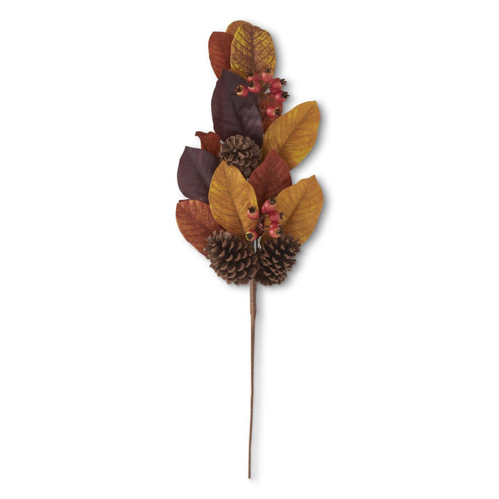 K&K Interiors - 33" Fall Magnolia & Berry Stem w/Pinecones