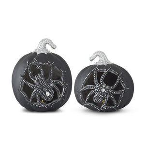 K&K Interiors - Black & Silver LED Pumpkins with Spider Cutout