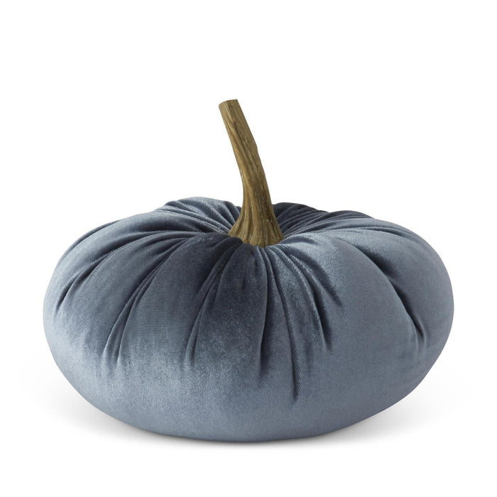 K&K Interiors - 6.25" Blue Velvet Stuffed Pumpkin