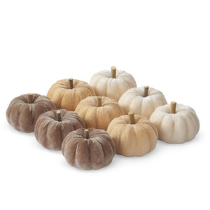 K&K Interiors - 2.5 Inch Brown Cream & Yellow Velvet Filler Pumpkin
