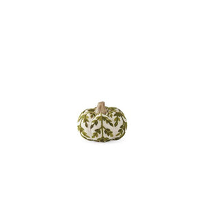 K&K Interiors - Cream & Green Foliage Knit Pumpkin w/Wood Stem