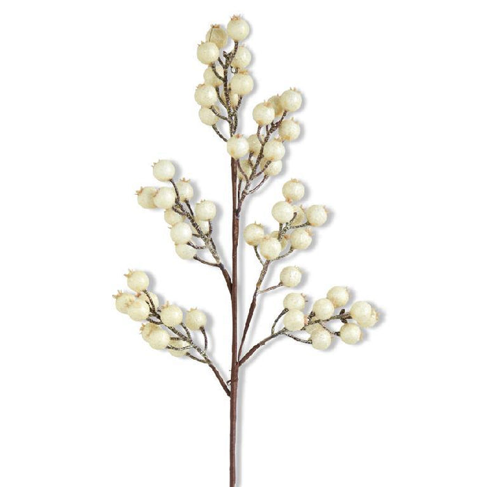 K&K Interiors - 27" White Crackle Glitter Rosehip Stem