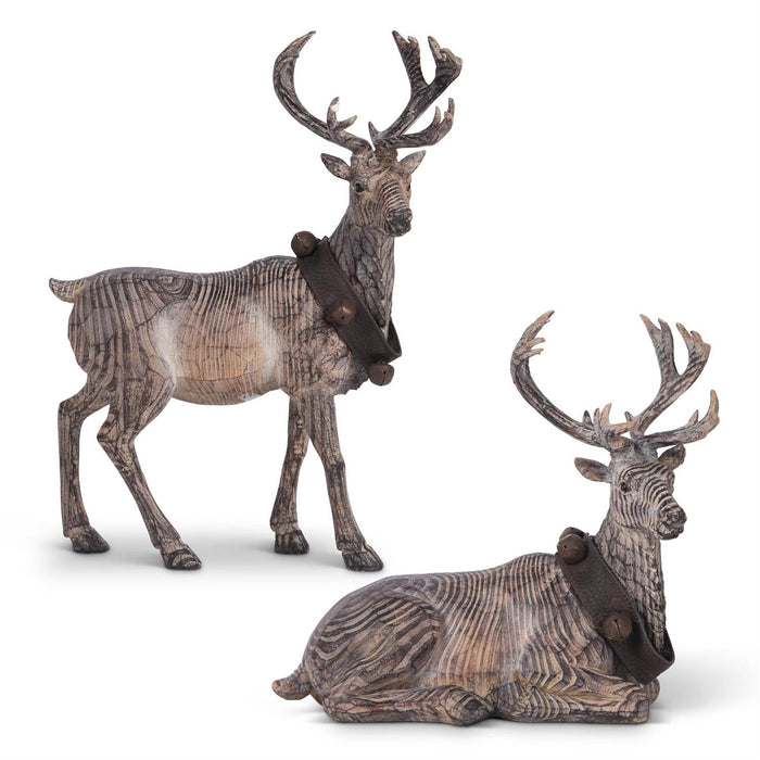 K&K Interiors - Carved Resin Reindeer w/ Bell Collar (assorted styles)