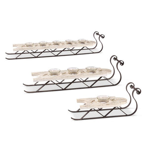 K&K Interiors - Metal & Cream Wood Sled Votive Candleholders