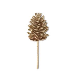 K&K Interiors - 12.5 Inch Gold Glittered Pinecone Pick