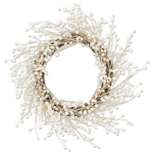 K&K Interiors - 20" Gold Glittered Twi Wreath with Pearls