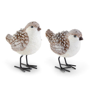 K&K Interiors - Brown & White Glittered Woodgrain Pinecone Birds