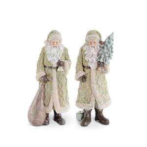 K&K Interiors - Glittered Resin Santas in Olive Green (Assorted)