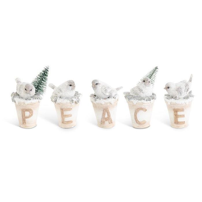 K&K Interiors - 3 Inch Glittered Resin PEACE w/Birds