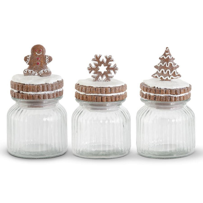K&K Interiors - 7.75" Resin Glittered Gingerbread Glass Canisters