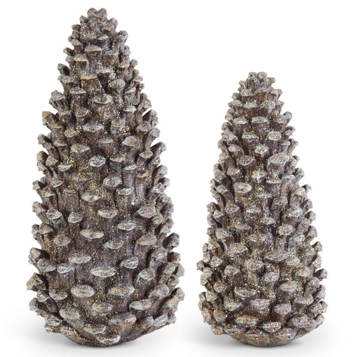 K&K Interiors - Glittered Brown Resin Standing Pinecone