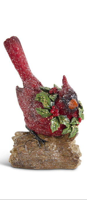 K&K Interiors - Glittered Resin Cardinals w/Holly Wreath (Assorted)