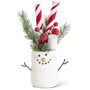 K&K Interiors - 8.75" Marshmallow Snowman w/ Peppermint Sticks
