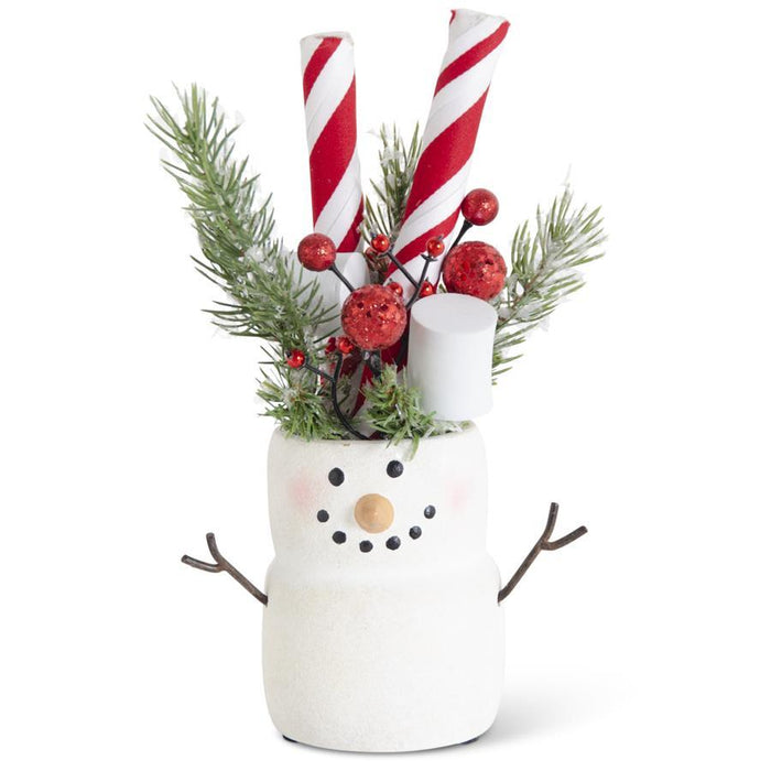 K&K Interiors - 8.75" Marshmallow Snowman w/ Peppermint Sticks