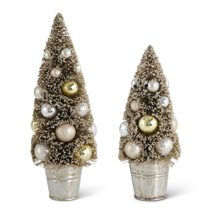 K&K Interiors - Champagne Bottle Brush Trees w/Gold & Silver Ornaments