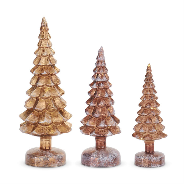 K&K Interiors - Frosted Copper LED Mercury Glass Trees (Assorted Sizes)