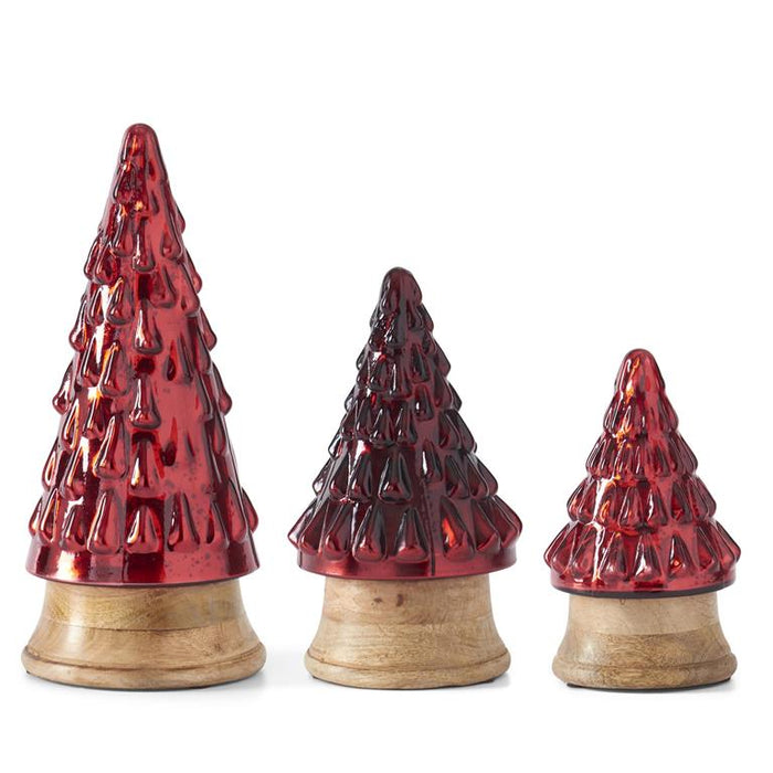 K&K Interiors - Red Mercury Glass Tree on Wood Base (Assorted Sizes)