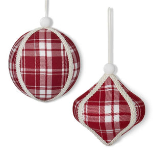 K&K Interiors - 4.75 in Red & White Plaid Flannel Ornaments (assorted)