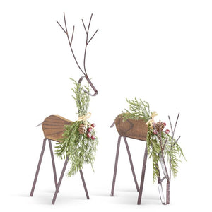 K&K Interiors - Glittered Wood & Brown Metal Deer w/ Pine (assorted styles)