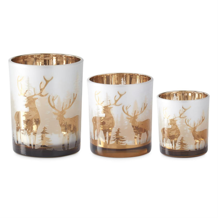 K&K Interiors - Frosted Glass w/Rose Gold Interior Deer Winter Scene Votive (Assorted Sizes)