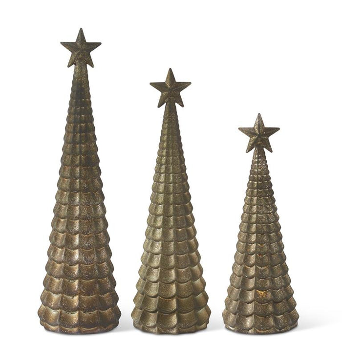 K&K Interiors - Pewter Glass Scallop Embossed LED Trees (assorted sizes)