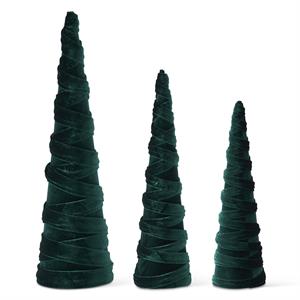 K&K Interiors - Dark Green Velvet Spiraled Fabric Cone