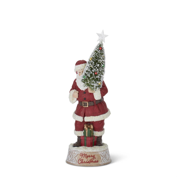 K&K Interiors - 14" Resin Santa Holding LED Bottle Brush