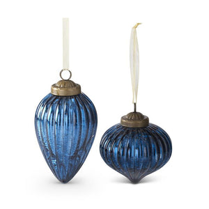 K&K Interiors - Mirrored Crackled Blue Glass Ornaments (assorted shapes)