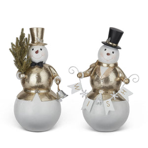 K&K Interiors - Glittered Gold Coat Snowmen (Assorted)