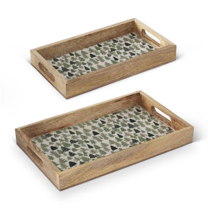 K&K Interiors - Christmas Trees Enameled Rectangular Wood Trays (Assorted Sizes)