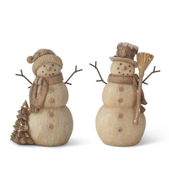 K&K Interiors - Resin Woodgrain LED Musical Snowmen w/Timer (Assorted)