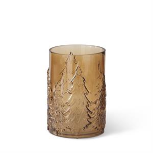 Tree & Snowflake Embossed Brown Transparent Glass Container