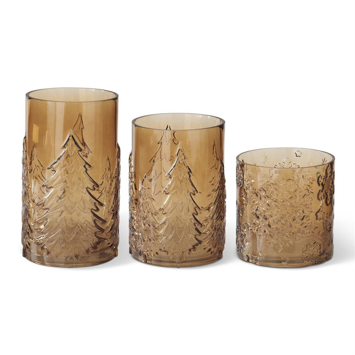 Tree & Snowflake Embossed Brown Transparent Glass Container