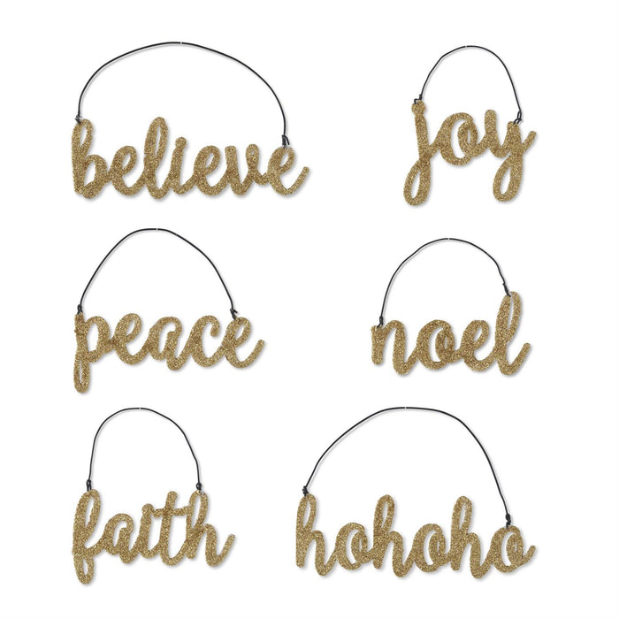 K&K Interiors - Assorted Gold Glittered Holiday Message Ornament