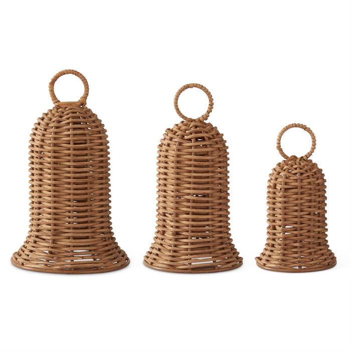K&K Interiors - Set of 3 Wicker Bell Ornaments