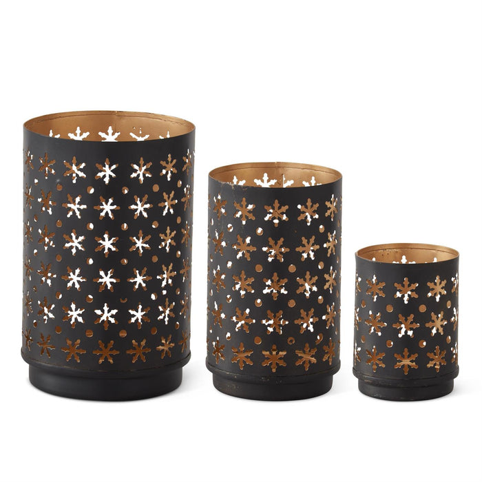 K&K Interiors - Set of 3 Black Metal Votive Holders w/Snowflake Cutouts