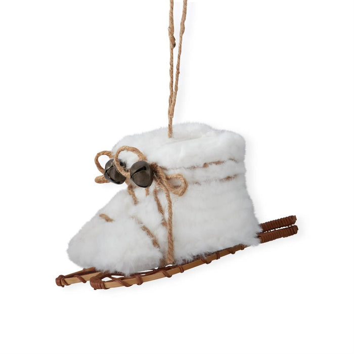 K&K Interiors - 7" White Fur Snowshoes Ornament