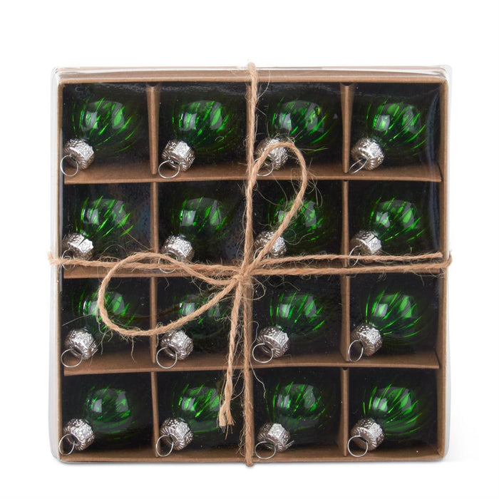 K&K Interiors - Box of 16 Mini 1" Green Glass Ornaments