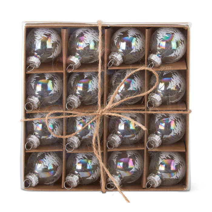 K&K Interiors - Box of 16 Mini 1" Clear Iridescent Tree Glass Ornaments